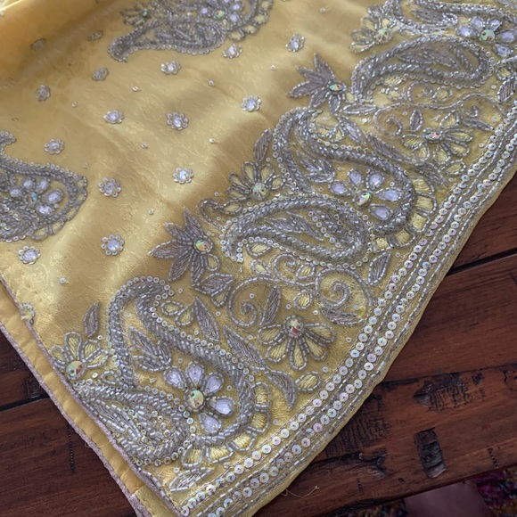 Pure Chinnon Chiffon yellow Punjabi Outfit with Heavy Embroidered Dupatta - Picture 10 of 10